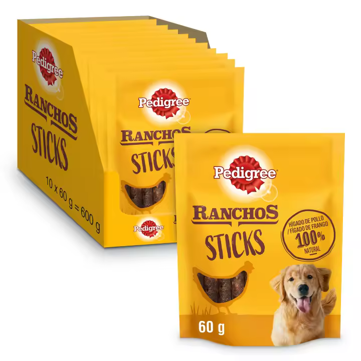 Pedigree Ranchos Sticks Snacks de Hígado de Pollo para Perro, Pack 10 x 60g - 1