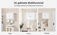 Armario Baño Pared Armario Cocina Colgante con Toallero 60,5x22,5x64 cm Mueble Baño Suspendido de Madera Blanco - details 5