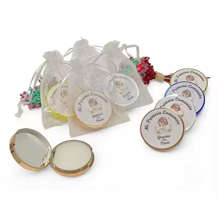 Lote de10 Bálsamos Labiales con espejo y aroma a Vainilla en bolsa de regalo de organza - regalos para Invitados de comunión niña - 1