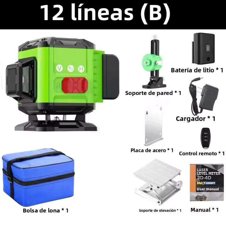 Nivel De Láser Verde 4D Con 16 Líneas USB Recargable Auto-Nivelado 360° Horizontal Y Vertical Potente Chorro De Láser Herramienta De Medición - 1