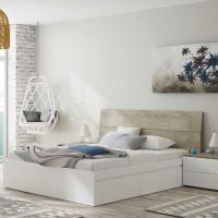 Meimon NEW DREAMS Conjunto de cabecero para cama de 135/150 cm y 2 mesitas con 2 cajones cada una, acabado en Roble Alaska y Blanco Artik, guías metálicas extraíbles, herrajes de fijación incluidos, estructura en melamina E1 y patas ABS ocultas - details 1