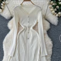 Vestido Largo Maxi Rosa Francés De Moda Con Volantes Y Cuello En V Para Mujer Abrigo De Invierno Estilo Oficina Lady - details 8