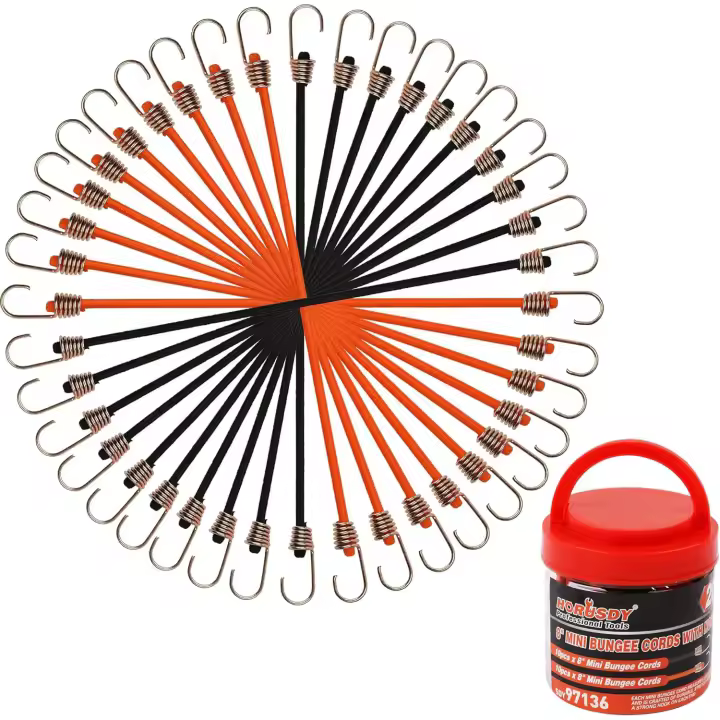 EasySpeed Pulpos Elásticos 20 CM Pack 20 Unidades, Goma con Gancho Estirable hasta 40 CM, Cuerda Elástica Bungee Cords, Tensor Lona Toldo, Asegurar Bicicleta Maleta Equipaje Carga en Transporte, Baca Coche Furgoneta - 1