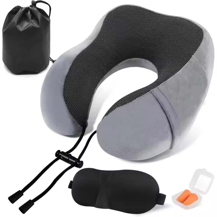 Artree | Almohada de viaje viscoelásta para cuello en forma de U (U-Pillow). Cojín de cuello de espuma para viajes en avión, tren, coche o el hogar. Almohada cervical - 1