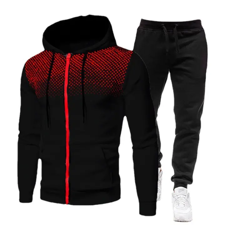  Conjunto De Deporte Para Hombre Con Capucha Y Cierre De Cremallera Estilo Casual Color Sólido Suéter De Poliéster Y Pantalones Para Otoño E Invierno - 1