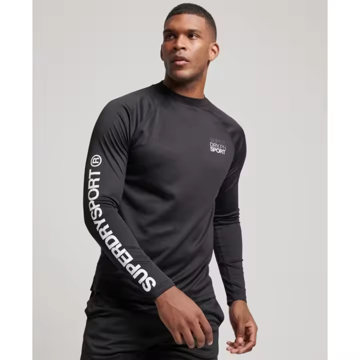 Camiseta de Manga Larga - Train Mock Neck, Marca Superdry, Color Negro, Variedad de Tallas, Para Hombre - 1