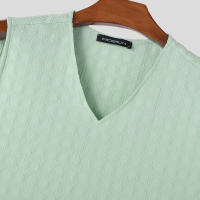 Camiseta De Hombre 2024 INCERUN Color Sólido V-Neck Sin Mangas Estilo Casual Verano Talla S-5XL Ropa De Calle Malla Pura - details 11