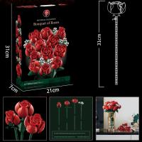 Bloques de construcción de flores, flores preservadas, 10328, rosa, regalo del Día de San Valentín, ramo romántico, juego de montaje - details 0