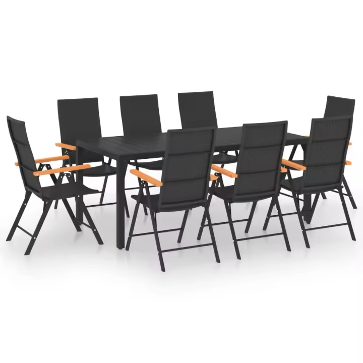 vidaXL Juego de comedor para jardín 9 piezas negro y marrón - 1