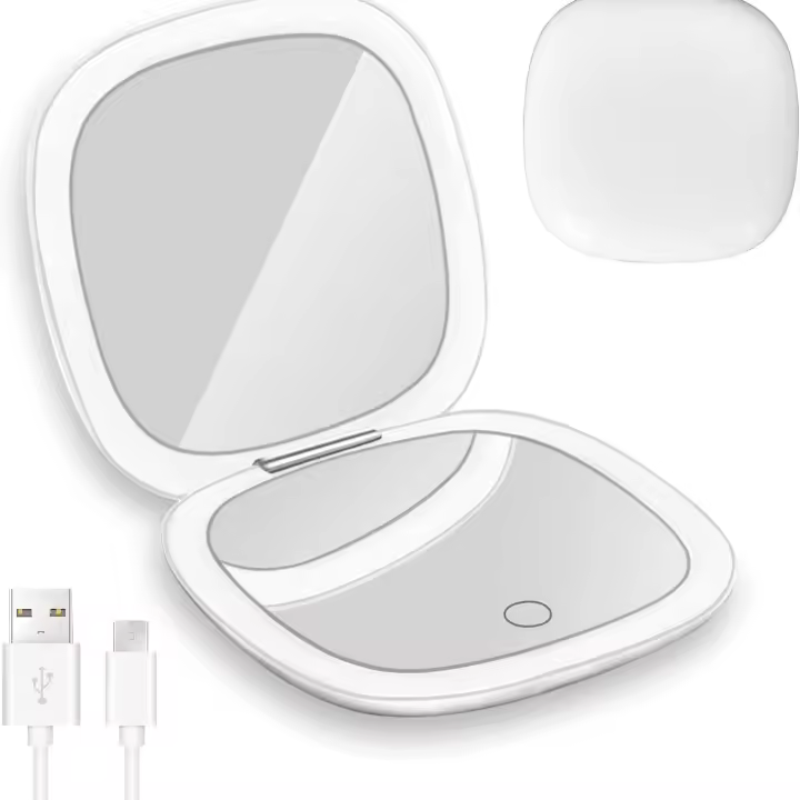 Espejo compacto, Espejo de viaje Iluminado con augmentation, de doble cara, regulable, portátil, Cabe En carteras y bolsillos, recargable por USB - 1