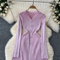 Vestido Largo Maxi Rosa Francés De Moda Con Volantes Y Cuello En V Para Mujer Abrigo De Invierno Estilo Oficina Lady - details 19