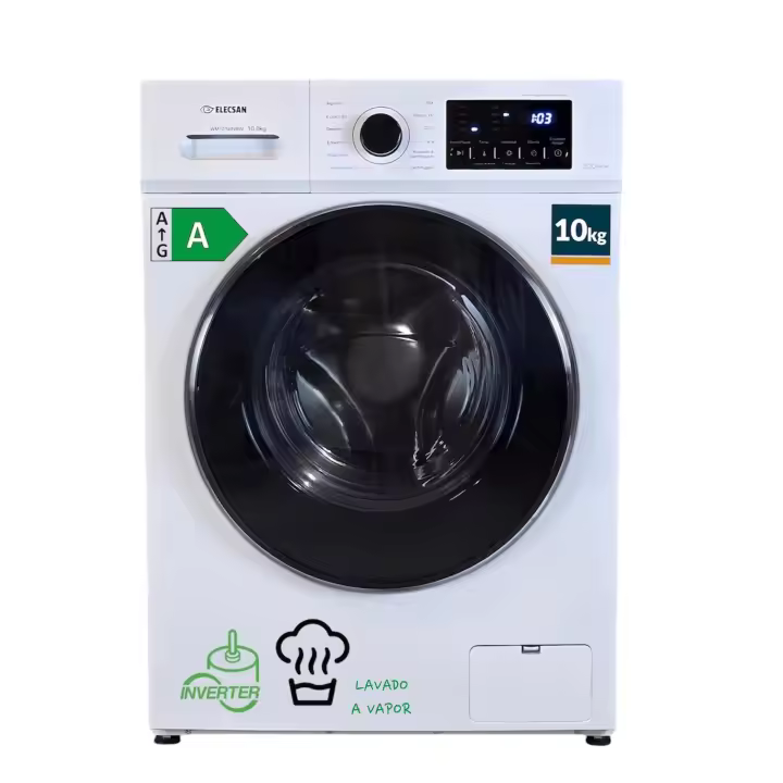 LAVADORA ELECSAN WM1014INBW 10KG 1400rpm MOTOR INVERTER COLOR BLANCO - 1