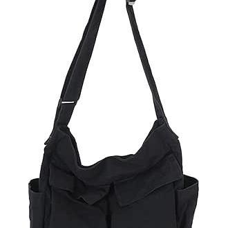 Bolso bandolera, bolso hobo grande con múltiples bolsillos, bolso de lona para mujer y hombre