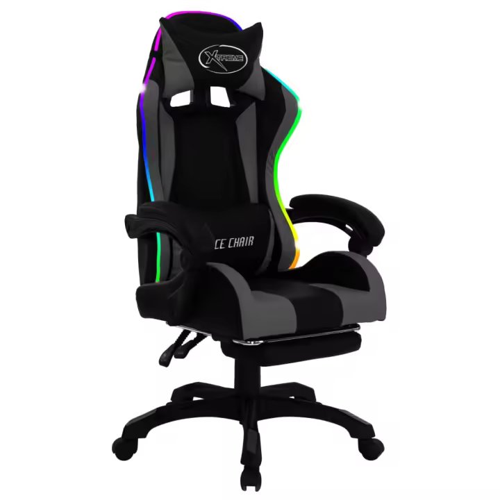 Silla Gaming con Lices RGB LED Cuero sintético gris y Negro - 1