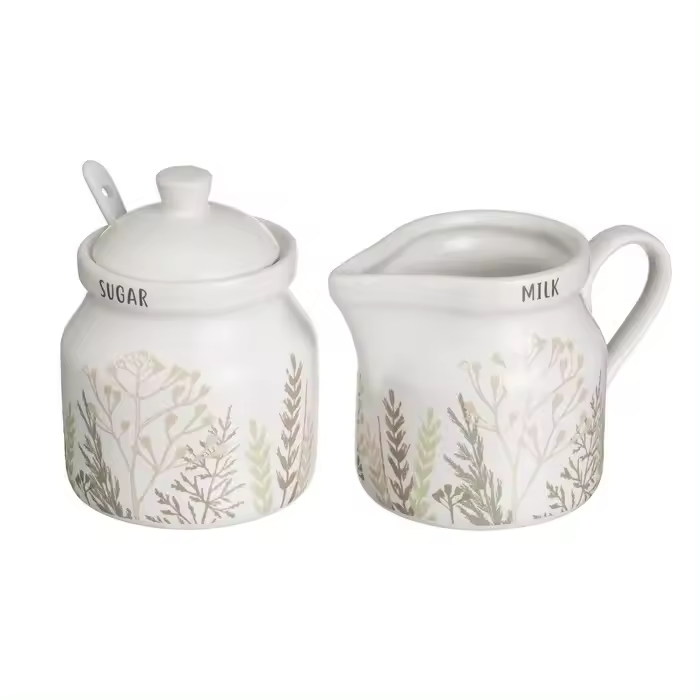 Set Azucarero y Lechera  Cerámica  Stoneware Ramas Marrones, Vintage  (8dx10,5 cm) - 1
