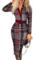 Vestido Midi Elegante De Cintura Alta Con Abertura Y Estampado Geométrico Para Mujer Vestido Elegante Para Oficina - details 4