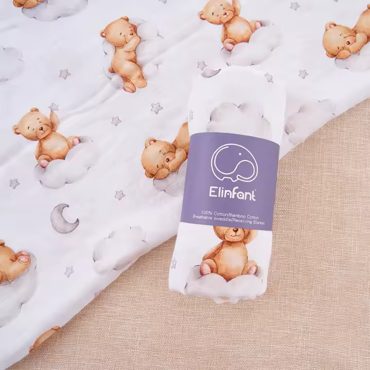Elinfant Manta De Seda De Bambú Y Algodón Para Bebé Recién Nacido 120x110cm Toalla De Baño Y Envoltura De Alta Calidad Con Estampado Digital Unisex - 1