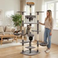 Árbol Rascador para Gatos Casa Basics TIGRA 204 cm con 2 Casetas, 3 Plataformas y 2 Nidos Basculantes - Negro/Gris/Beige - details 0