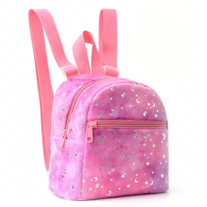 Mochila para mujer, mini mochila ajustable de felpa suave con estampado de estrellas y lunas. - 1