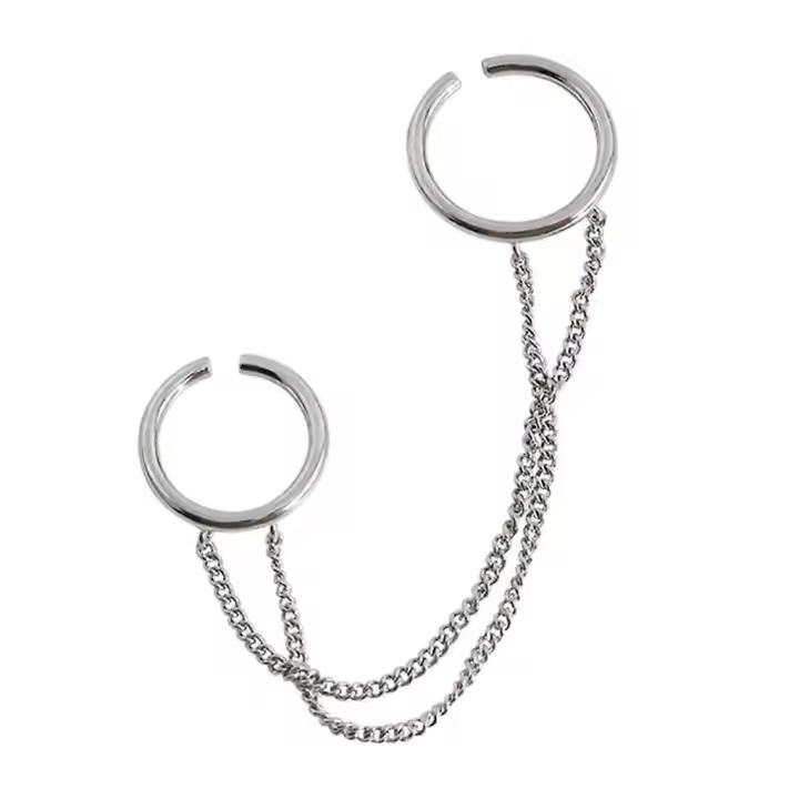 Genial juego de anillos Dobles con detalle de Cadena: anillos de moda para Amantes of hip hop. - 1