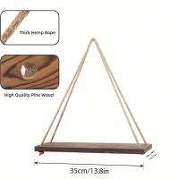 Soporte De Madera Para Pared Con Correa De Henequén Colgante Estilo Moderno Para Sala De Estar Y Jardín Organizador De Plantas Sin Marcas En La Pared Tamaño 35x14x0.9cm - details 4