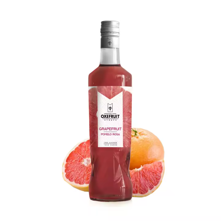 SIROPE DE POMELO ROSA Oxefruit Professional Mixers. Producido a partir de concentrado de pomelo rosa, con auténtico sabor, creado para la elaboración de cócteles y bebidas no alcohólicas como mocktails, batidos y también para repostería. - 1