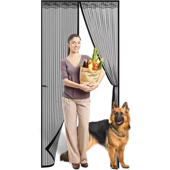 Fly Screens for Doors, 90 x 210cm/ 35.4" x 82.6" Magnetic Fly Screen Door, Durable Mesh Curtains Keeps Bugs Out, Frame Hook & Loop, Kid and Pet Friendly - 1