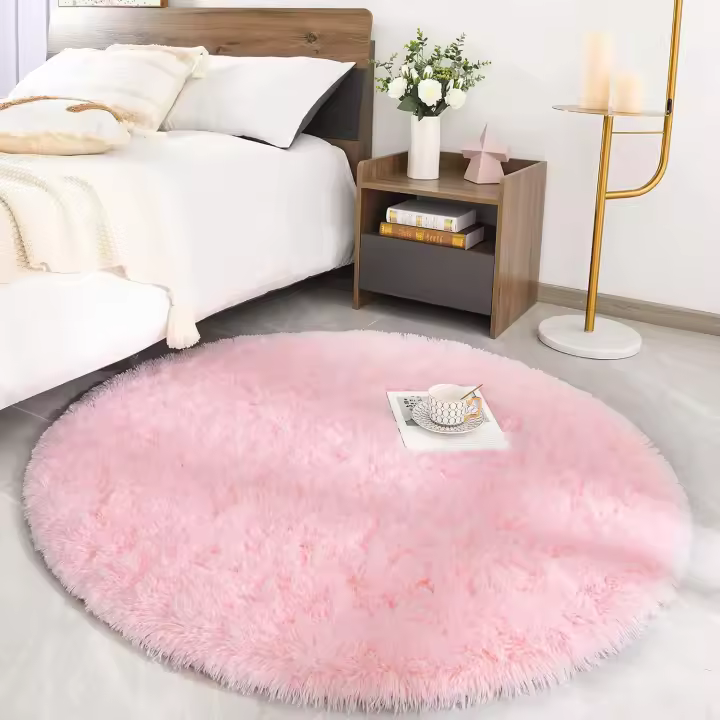 SOMY Alfombra Redonda Sala de Estar Alfombra de Noche Shaggy Dormitorio Alfombra Suave de Gran Tamaño Alfombra para Dormitorio Alfombra Decorativa de Estilo Moderno para Sala de Estar Dormitorio Sofá Estera (Rosa, Ø 100 cm Redonda) Alfombra - 1