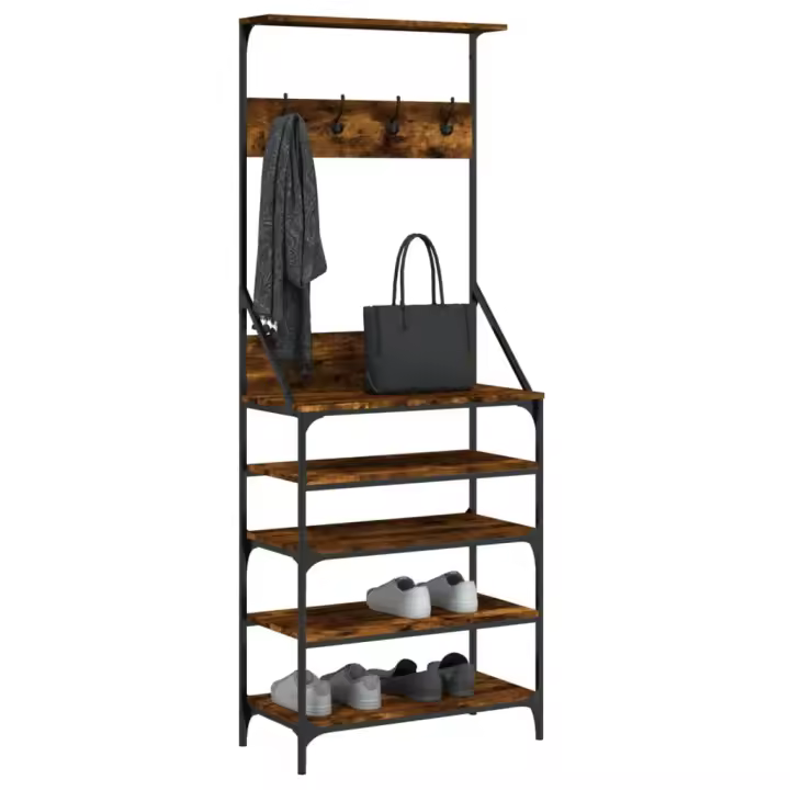 vidaXL Perchero con Zapatero Soporte para Ropa Estantes para Zapatos Color Gris sonoma,  Negro,  Roble ahumado y mas - 1