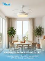 Ventilador de techo, luz LED, Aspas Retráctiles, 85W, 107cm desplegado, 6 velocidades, 3 modos de luz, control por mando y app, lampara de techo con ventilar luz LED regulable 55W, Motor DC 30W, Don Feliz - details 0