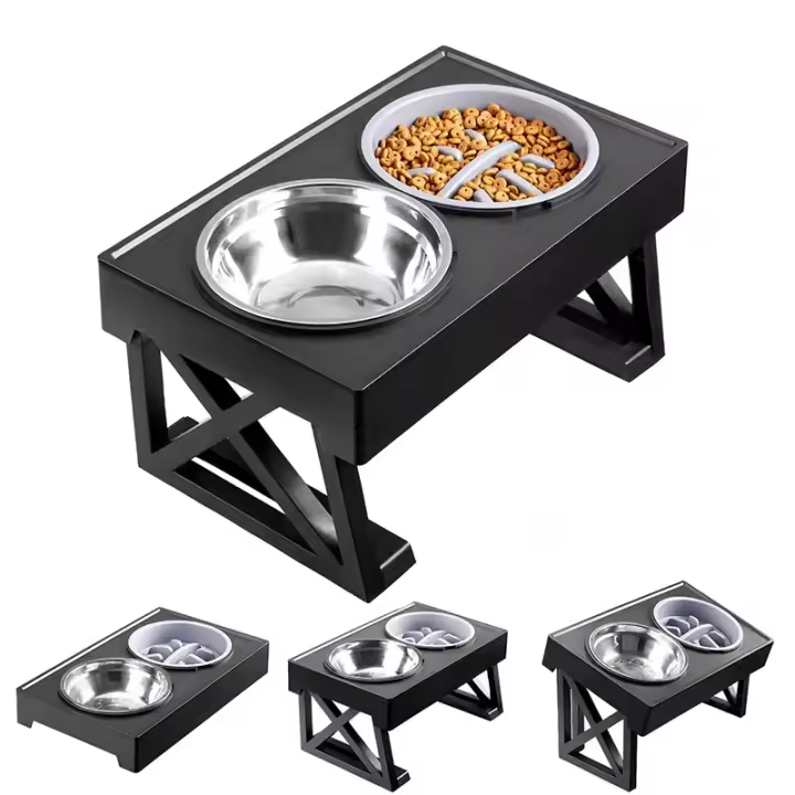 Cuencos Altos de Maple inoxidable para Perros Pequeños, medianos y grandes, soporte Elevado para mascotas with Cargador Slow, 3 Alturas ajustables - 1