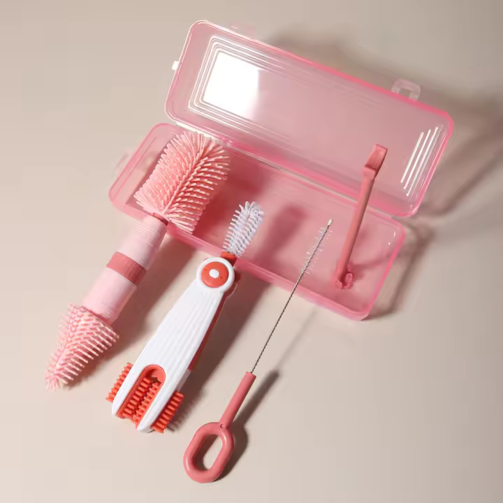 Juego De Limpieza Para Botella De Bebé 4 En 1 Con Cepillo De Silicona Para Chupete Y Taza Giratorio De 360 Grados Set Portátil Para Limpieza Completa - 1