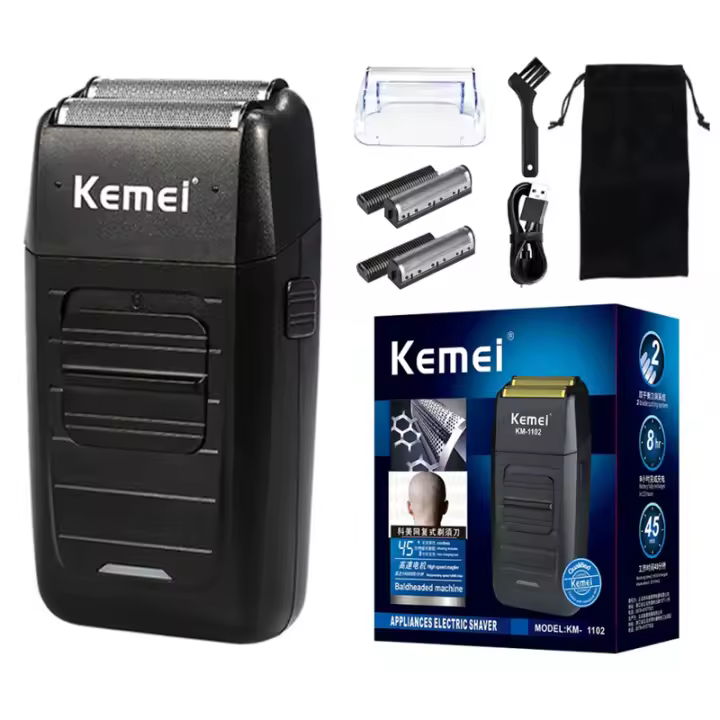 Afeitadora Eléctrica Recargable Para Hombres Kemei KM-1102 Cuchilla Reciprocante De Doble Hoja Trimmer Multifuncional Para Cuidado Facial Y Barba - 1