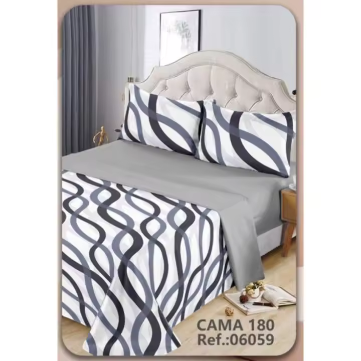 Juego de sábanas 4 piezas cama 135cm/150cm/180cm Estampado simple de olas - 1