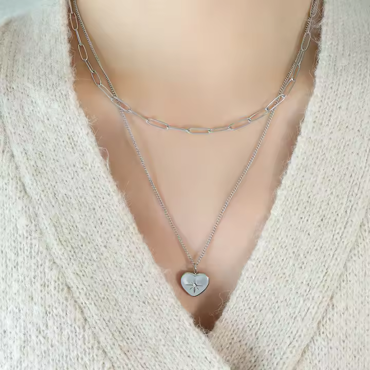 Colgante de acero inoxidable 316L de circón, cadena de dijes en forma de corazón de amor, collares de moda,joyería alta, regalos de fiesta Collar gótico con colgante de corazón y amor para mujer,,regalo de cumpleaños, gargantilla de cadena de una pieza - 1