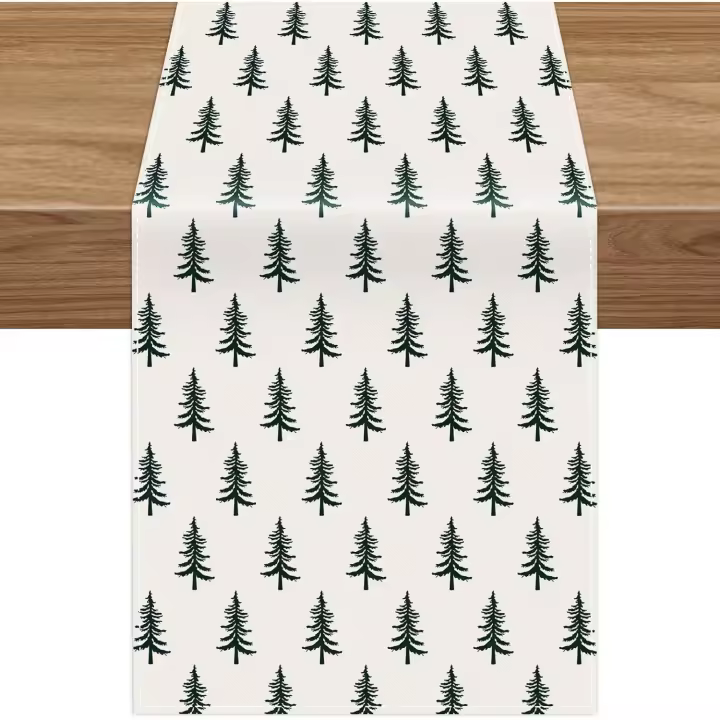 Caminos de mesa navideños con forma de árbol: caminos de mesa navideños, decoraciones para la mesa de la cena navideña para fiestas de invierno de temporada, 13 x 71 pulgadas - 1
