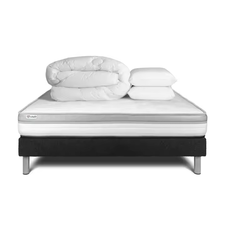 Pack cama completa - Colchón 140x190cm + Somier con láminas (en kit) + 2 almohadas + Edredón - Vital Relax - 1