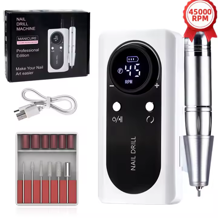 Kit De Máquina De Uñas Recargable 45000RPM Con Modo Pausa Herramienta Eléctrica Profesional Para Manicura Y Peluquería De Perros - 1