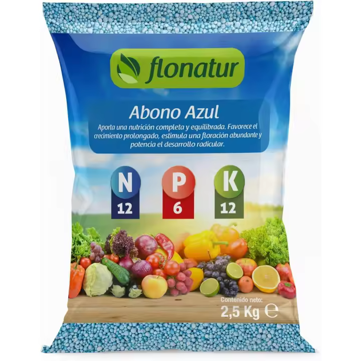 Flonatur, Abono Plantas, Abono Azul Granulado, Fertilizante para Plantas Verdes, Tomates y Orquideas, NPK 12-6-12 Abono Azul Universal para Mezclar con Tierra para Plantas - 1