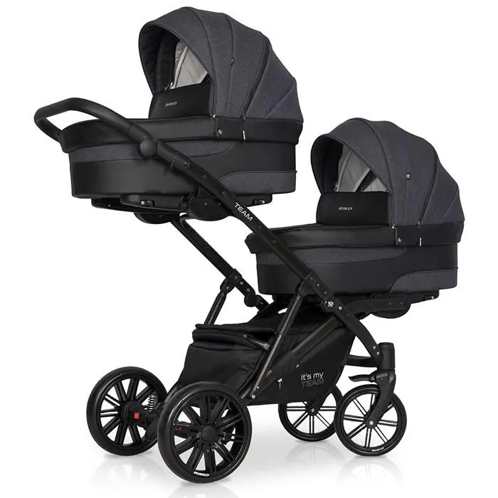 Carrinho de gémeos (2 assentos + 2 alcofas) + Kite 0+ Isofix Ready Riko TEAM Anthracite - 1