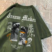 Camiseta De Algodón Para Hombre Dream Maker Brave Patrón De Escultura Vintage Cómoda Casual Para Pareja Camiseta Suelta Cuello Redondo - details 28
