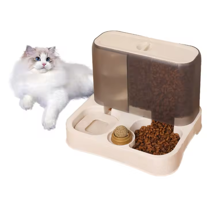 Dispensador automático de comida para gatos, dispensador automático de 2,8 l y dispensador de agua para gatos de 1 litro 2 en 1, separación seca y húmeda mantiene la comida seca y fresca. - 1