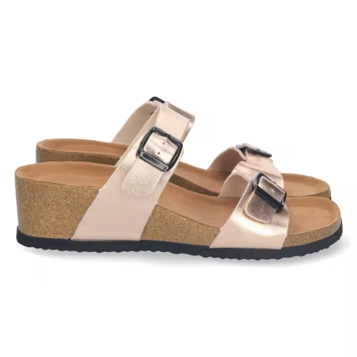 PuntoSalao Sandalias de cuña bio y hebilla mujer color champán M-220 - 1