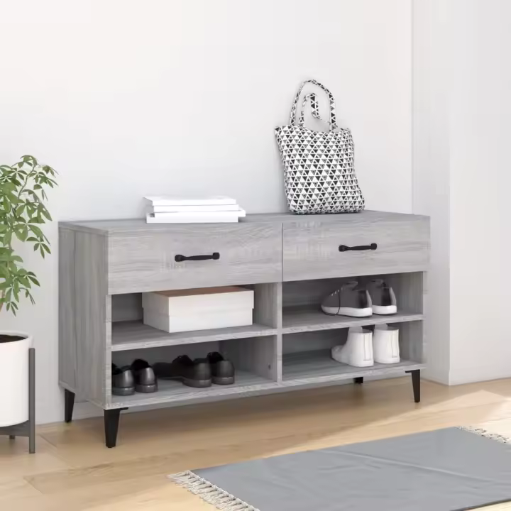 vidaXL Mueble zapatero madera contrachapada gris Sonoma 102x35x55 cm - 1