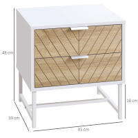 HOMCOM Mesilla de Noche Mesita de Noche de 2 Cajones y Patas de Acero Estilo Moderno Mesita Auxiliar para Salón Dormitorio 45x39x48 cm Blanco y Roble - details 2