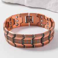 Pulsera De Terapia Magnética Retro Para Hombre En Cobre Rojo Con Tres Filas Anchas Pulsera De Cadenas Moda Casual - details 4