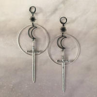Pendientes Colgantes De Espada Gótica Para Mujer Joyería De Halloween Clásica Y Mística Regalo Elegante Con Doble Hoja Y Anillo - details 5
