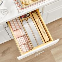 MAXHOME-Dispensador Quttin Bambú Doble De Papel De Aluminio 2 Compartimentos Con Cantos,En Forma De Sierra Ideal Para Organiza 33,5 X 13 X 5,5 Cmr Rollos De Papel De Aluminio y Film Transparente,Hecho De Bambú y Acero Inoxidable - details 3