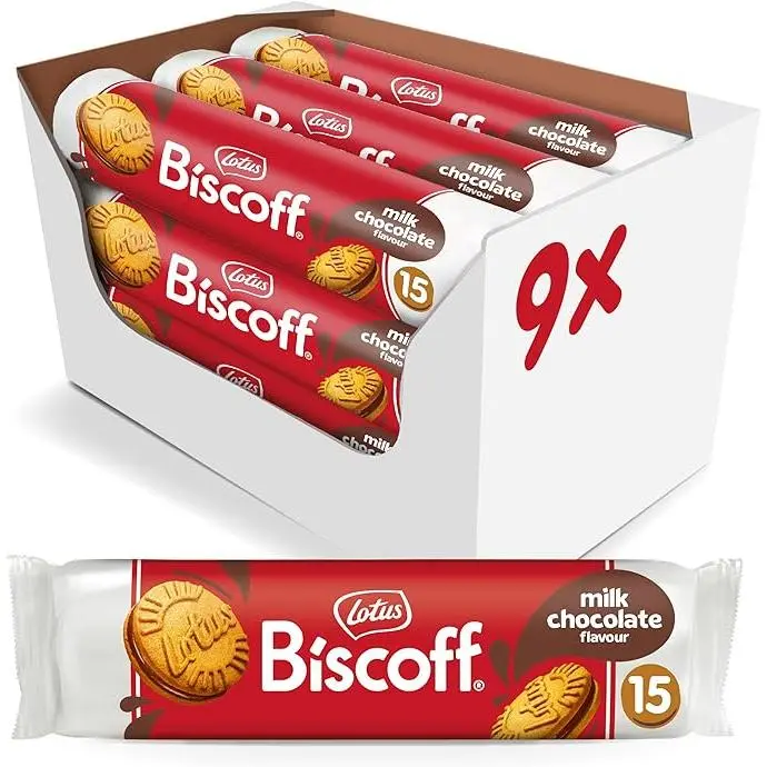 Lotus Biscoff  Galletas Rellenas de Crema Biscoff  Vegana  15 Galletas por Pack  9 x 150g (1,35kg) - 1