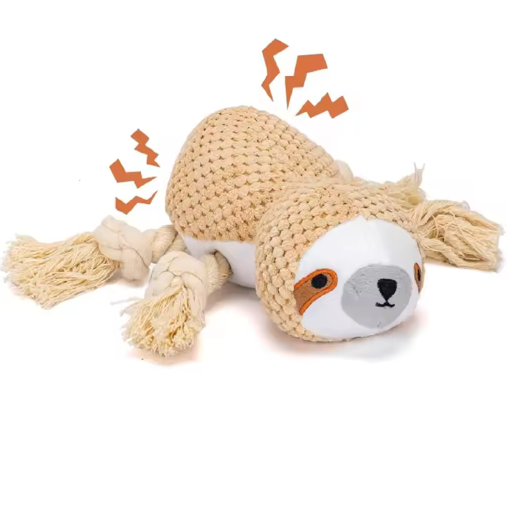 Juguetes chirriantes para perros, juguetes interactivos de cuerda de felpa suave, material de algodón, juguetes para perros pequeños y medianos, juguetes para la dentición, marrón. - 1